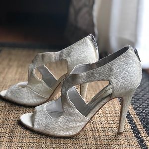 White open toe pumps